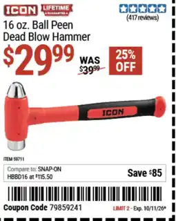 Harbor Freight Tools Icon ball peen dead blow hammer offer