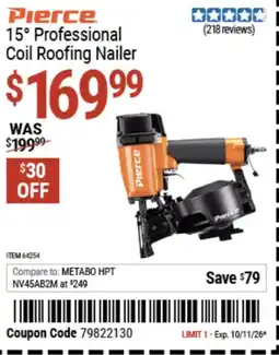Harbor Freight Tools Pierce 15° Professional Coil Roofing Nailer offer