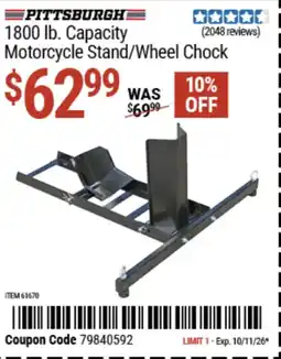 Harbor Freight Tools Pittsburgh motorcycle stand/wheel chock offer