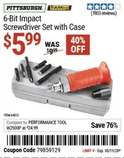 Harbor Freight Tools Pittsburgh 6-Bit Impact Screwdriver Set with Case offer