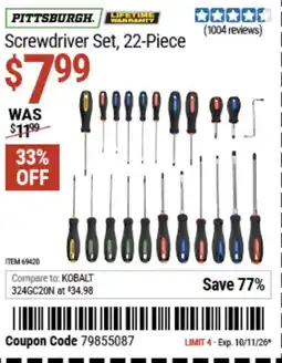 Harbor Freight Tools Pittsburgh screwdriver set offer