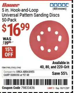 Harbor Freight Tools Bauer 5 in. Hook-and-Loop Universal Pattern Sanding Discs offer