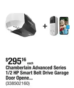 The Home Depot Chamberlain Advanced Series 1/2 HP Smart Belt Drive Garage Door Opener offer