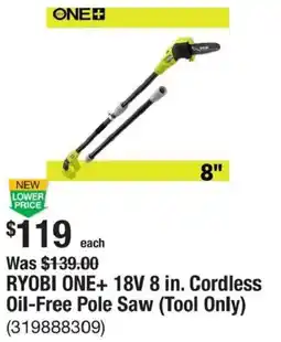 The Home Depot Ryobi one+ 18v 8 in. cordless oil-free pole saw offer