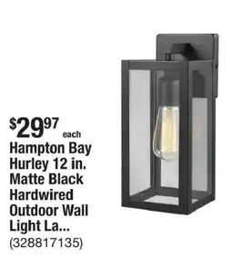 The Home Depot Hampton Bay Hurley 12 in. Matte Black Hardwired Outdoor Wall Light La... offer