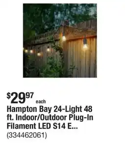The Home Depot Hampton Bay 24-Light 48 ft. Indoor/Outdoor Plug-In Filament LED S14 E... offer