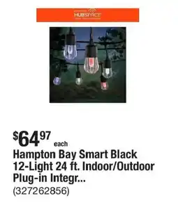 The Home Depot Hampton Bay smart black 12-light 24 ft. indoor/outdoor plug-in integr. offer