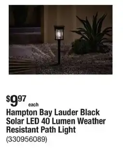 The Home Depot Hampton Bay Lauder Black Solar LED 40 Lumen Weather Resistant Path Light offer