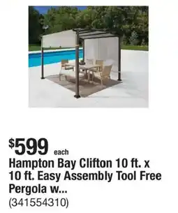 The Home Depot Hampton Bay Clifton pergola 10 ft. x 10 ft. Easy Assembly Tool Free offer
