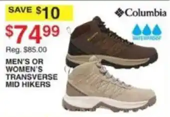 Dunham's Sports Columbia men's or women's transverse mid hikers offer