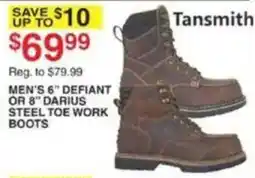 Dunham's Sports Tansmith Men's 6" Defiant or 8" Darius Steel Toe Work Boots offer