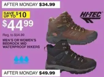 Dunham's Sports Hi-Tec Men's or Women's Bedrock Mid Waterproof Hikers offer