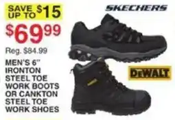 Dunham's Sports Skechers men's 6" ironton steel toe work boots or cankton steel toe work shoes offer