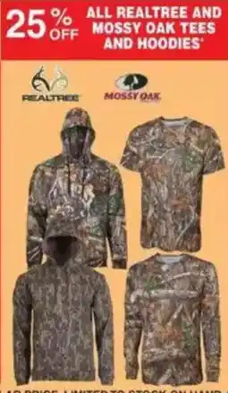 Dunham's Sports All Realtree and Mossy Oak Tees and Hoodies offer