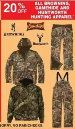 Dunham's Sports Browning gamehide and huntworth hunting apparel offer