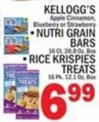 Ctown Kellogg's nutri grain bars, Rice krispies treats offer