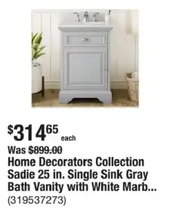 The Home Depot Home Decorators Collection Sadie 25 in. Single Sink Gray Bath Vanity with White Marb offer
