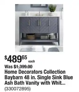 The Home Depot Home Decorators Collection Baybarn 48 in. Single Sink Blue Ash Bath Vanity with White offer