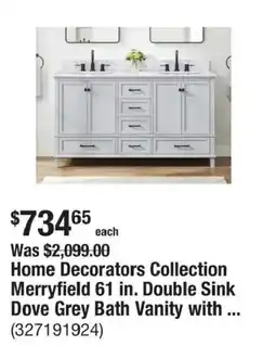 The Home Depot Home Decorators Collection Merryfield 61 in. Double Sink Dove Grey Bath Vanity offer