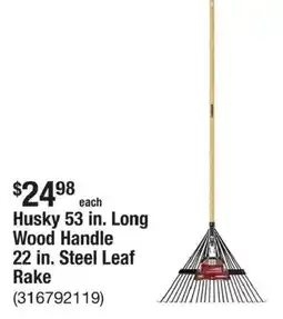 The Home Depot Husky 53 in. Long Wood Handle 22 in. Steel Leaf Rake offer