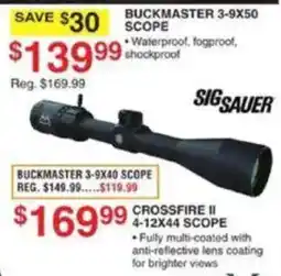 Dunham's Sports Sig Sauer buckmaster 3-9x50 scope offer