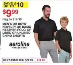 Dunham's Sports Aeroline Men's or Boys' Novelty or Basic Heather Polo, or Lined or Unlined Chino Shorts offer