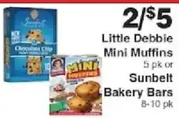 Piggly Wiggly Little Debbie Mini Muffins or Sunbelt Bakery Bars offer