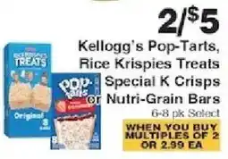 Piggly Wiggly Kellogg's Pop-Tarts, Rice Krispies Treats Special K Crisps or Nutri-Grain Bars offer