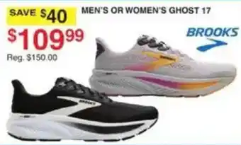 Dunham's Sports Brooks men's or women's ghost 17 offer