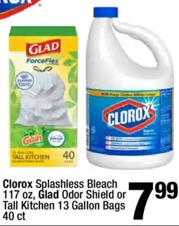 Super King Markets Clorox Splashless Bleach or Glad Odor Shield Tall Kitchen 13 Gallon Bags offer