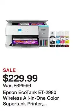 Office Depot Epson EcoTank ET-2980 Wireless All-in-One Color Supertank Printer, White offer
