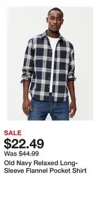 Old Navy Old Navy Relaxed Long-Sleeve Flannel Pocket Shirt offer