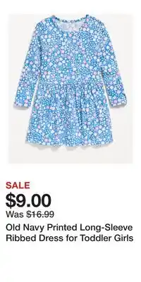 Old Navy Old Navy Printed Long-Sleeve Ribbed Dress for Toddler Girls offer