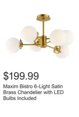 Costco Maxim Bistro 6-Light Satin Brass Chandelier with LED Bulbs Included offer