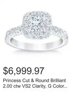 Costco Princess Cut & Round Brilliant 2.00 ctw VS2 Clarity, G Color Diamond Platinum Halo Ring offer