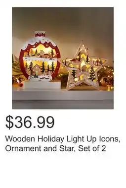 Costco Wooden Holiday Light Up Icons, Ornament and Star, Set of 2 offer
