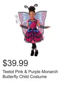 Costco Teetot Pink & Purple Monarch Butterfly Child Costume offer