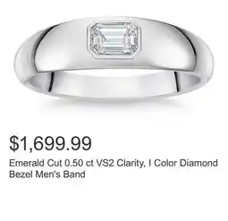 Costco Emerald Cut 0.50 ct VS2 Clarity, I Color Diamond Bezel Men's Band offer