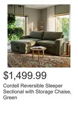 Costco Cordell Reversible Sleeper Sectional with Storage Chaise, Green offer