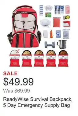 Costco ReadyWise Survival Backpack, 5 Day Emergency Supply Bag offer