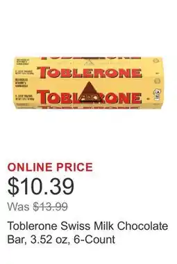 Costco Toblerone Swiss Milk Chocolate Bar, 3.52 oz, 6-Count offer
