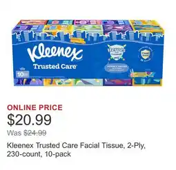 Costco Kleenex Trusted Care Facial Tissue, 2-Ply, 230-count, 10-pack offer
