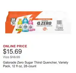 Costco Gatorade Zero Sugar Thirst Quencher, Variety Pack, 12 fl oz, 28-count offer