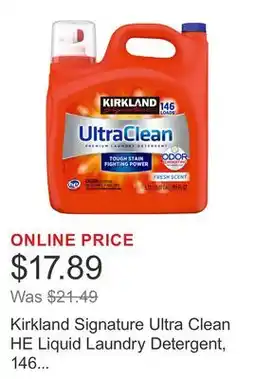 Costco Kirkland Signature Ultra Clean HE Liquid Laundry Detergent, 146 loads, 194 fl oz offer