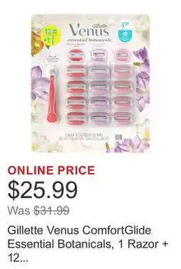 Costco Gillette Venus ComfortGlide Essential Botanicals, 1 Razor + 12 Cartridges Gel offer