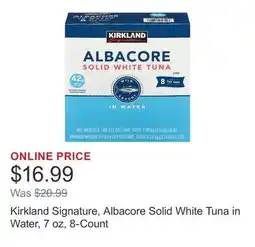 Costco Kirkland Signature, Albacore Solid White Tuna in Water, 7 oz, 8-Count offer