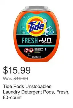 Costco Tide Pods Unstopables Laundry Detergent Pods, Fresh, 80-count offer