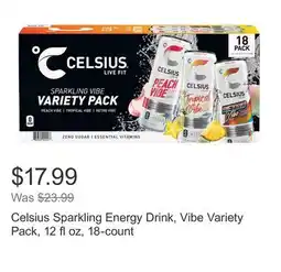 Costco Celsius Sparkling Energy Drink, Vibe Variety Pack, 12 fl oz, 18-count offer