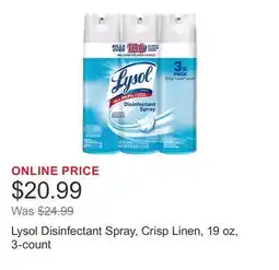 Costco Lysol Disinfectant Spray, Crisp Linen, 19 oz, 3-count offer