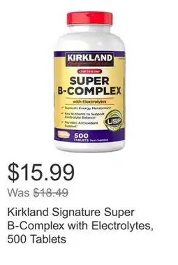 Costco Kirkland Signature Super B-Complex with Electrolytes, 500 Tablets offer